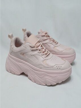 Forever 21 Chunky Platform Lace-Up Sneakers - Blush Pink